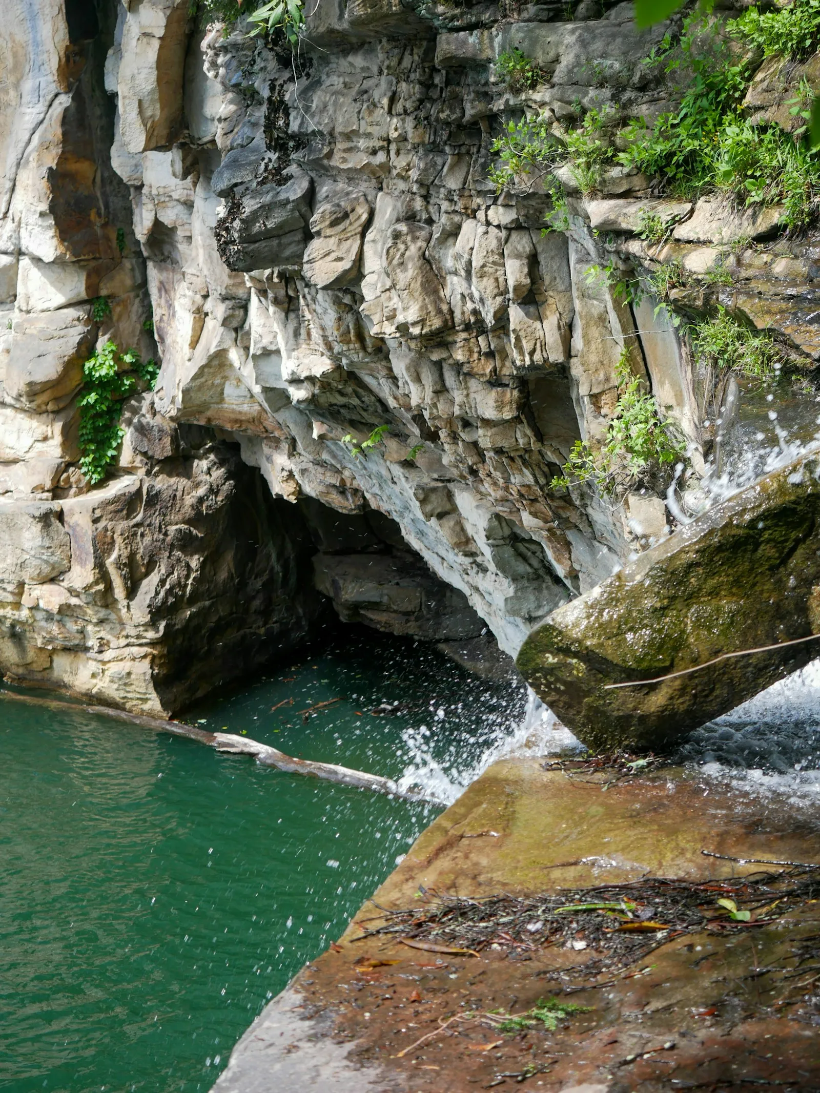 Turquoise waterfall pool at Pirates Cove, Summersville Lake, West Virginia
